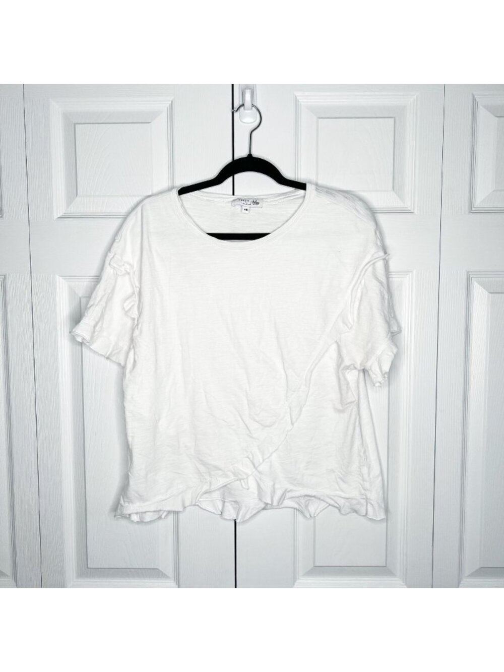 Derek Lam Collective White Cross Front Ruffle T-Shirt Women's Size 46 (US 10)
